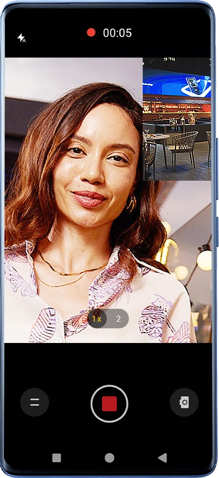 b40 smartphone screenshot of dual camera recording